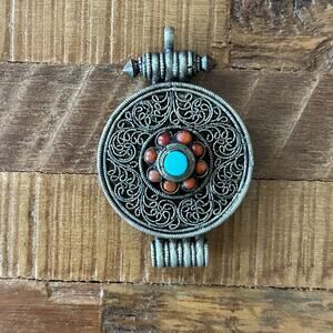 Vintage Tibetan Gau Prayer Box Amulet – Mixed Metal Pendant, Boho Tribal Jewelry